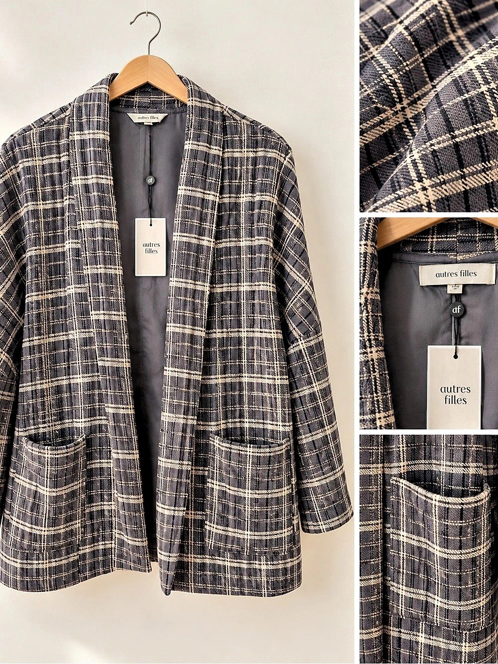 autres filles Plaid Blazer in Blue & Cream Size Large NWT